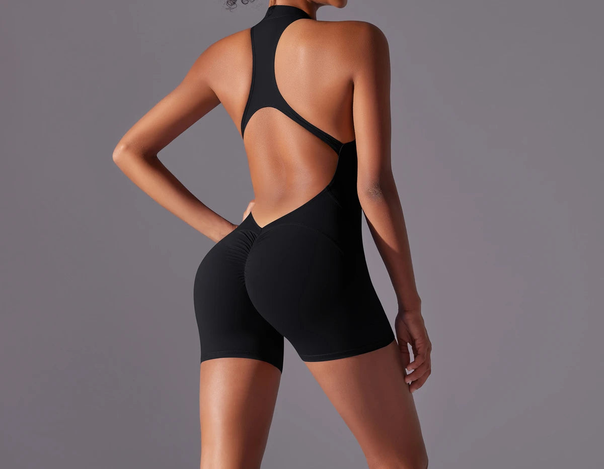 FlexiFemme Short Zipper Yoga Jumpsuit Set Women Summer