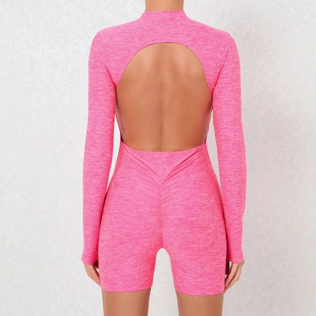 FlexiFemme Zipper Backless One-Piece Sports Jumpsuit Women