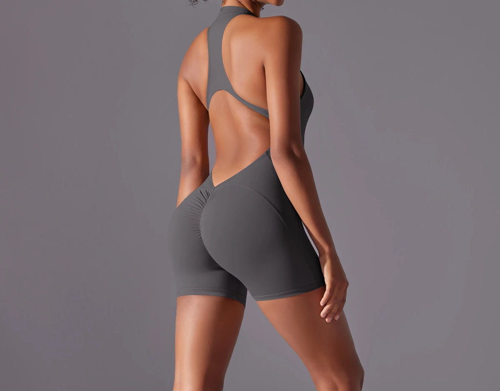FlexiFemme Short Zipper Yoga Jumpsuit Set Women Summer
