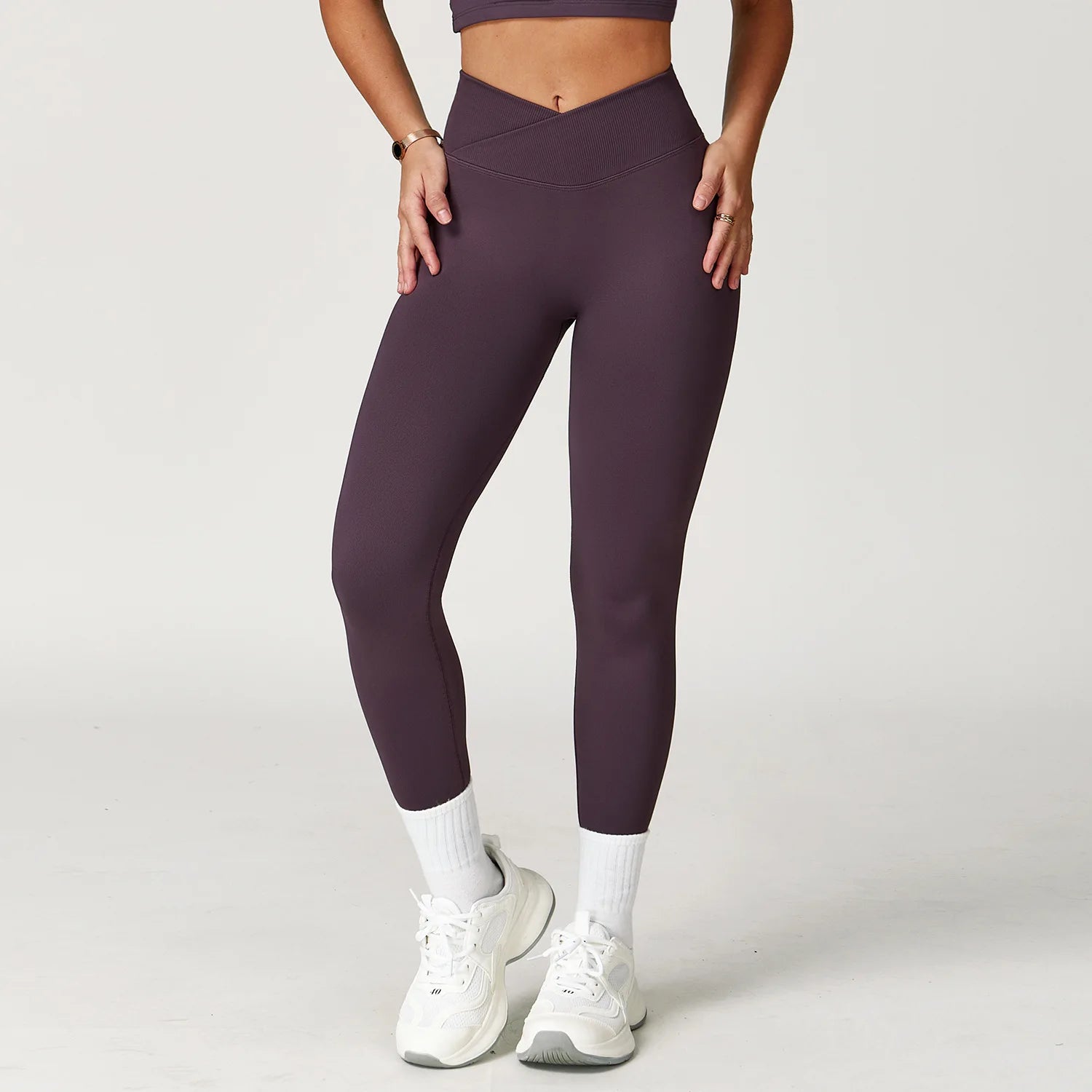 FlexiFemme Cross-Waist Seamless Leggings Women High-Waist