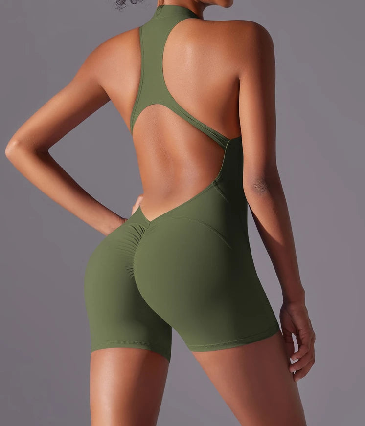 FlexiFemme Short Zipper Yoga Jumpsuit Set Women Summer