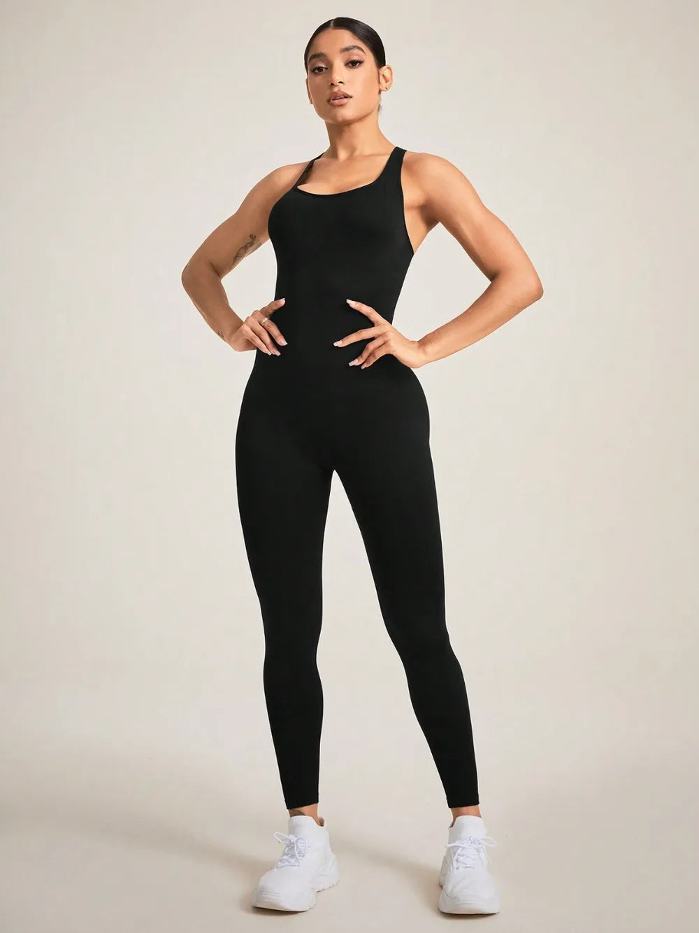 FlexiFemme Crisscross Back Sleeveless Active Jumpsuit