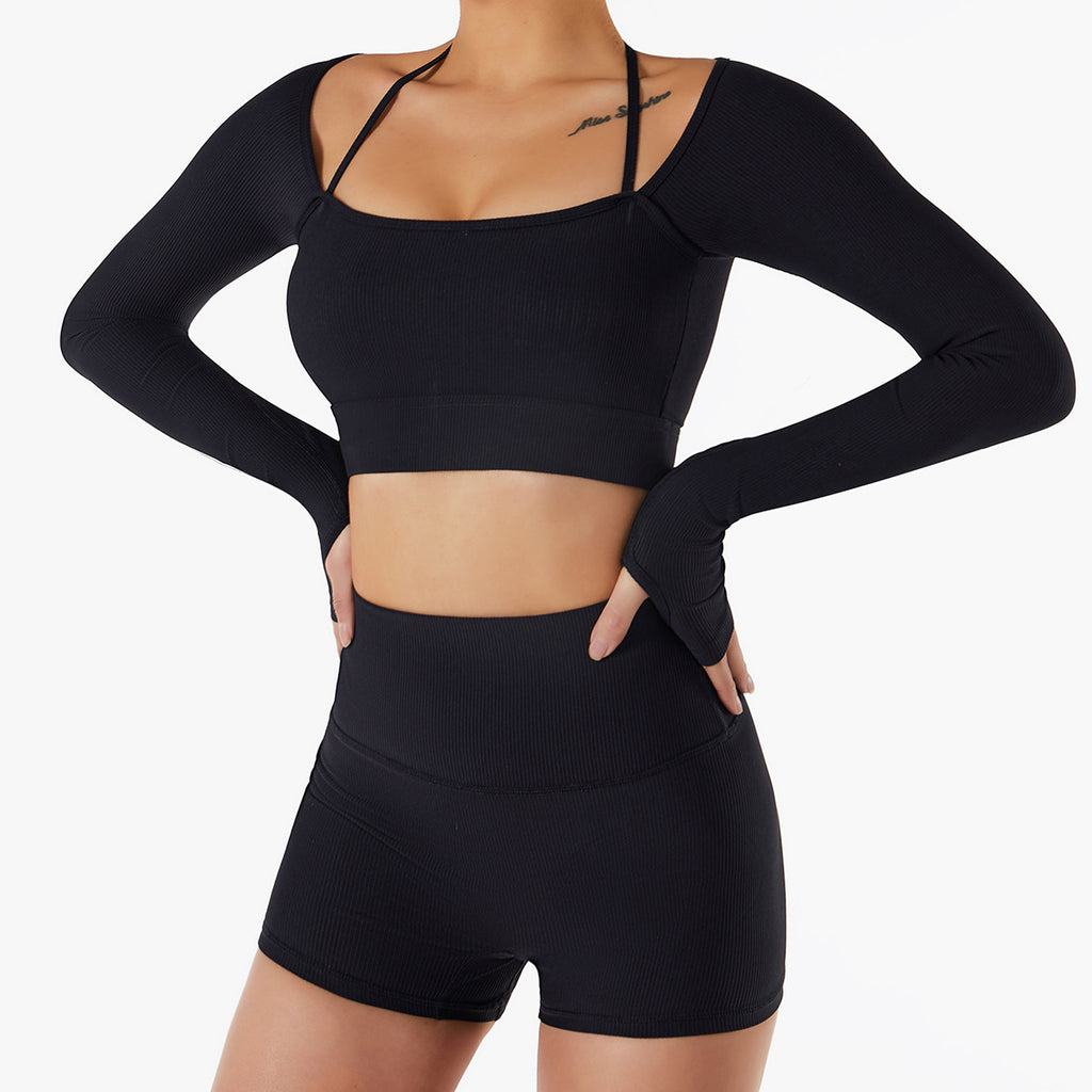 FlexiFemme Quick-Dry Long Sleeve Yoga Set Built-In Bra