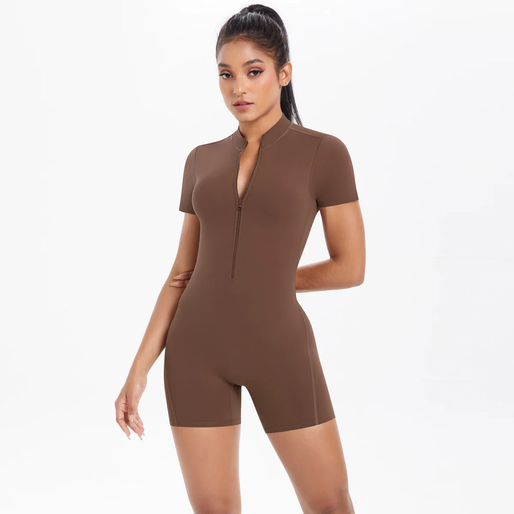 FlexiFemme Short Zipper Scrunch Gym Jumpsuit Women