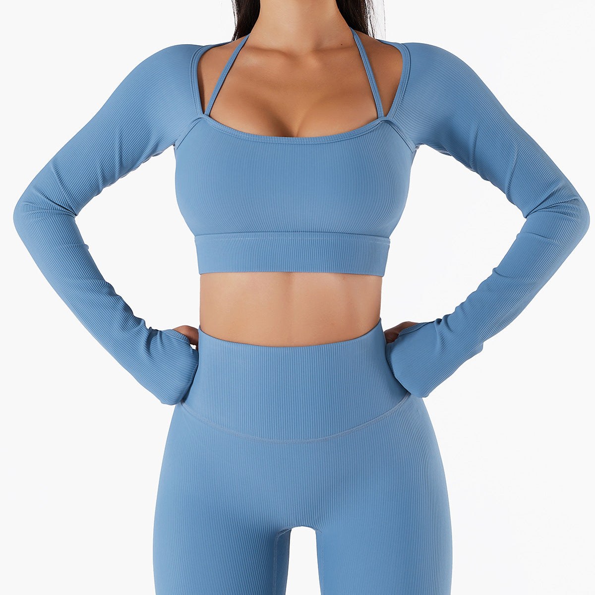 FlexiFemme Quick-Dry Long Sleeve Yoga Set Built-In Bra