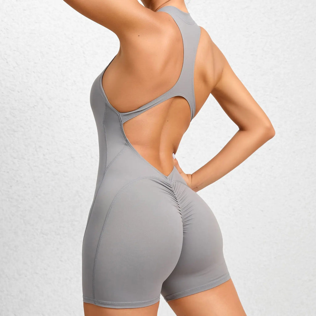 FlexiFemme V-Back Scrunch Push-Up Gym Jumpsuit Women