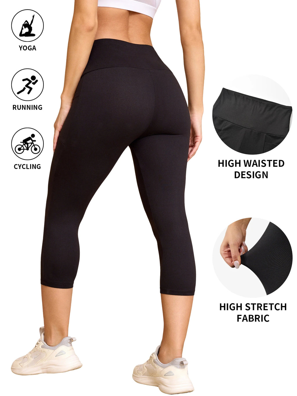 FlexiFemme Tummy-Control Capri Leggings Women Pockets