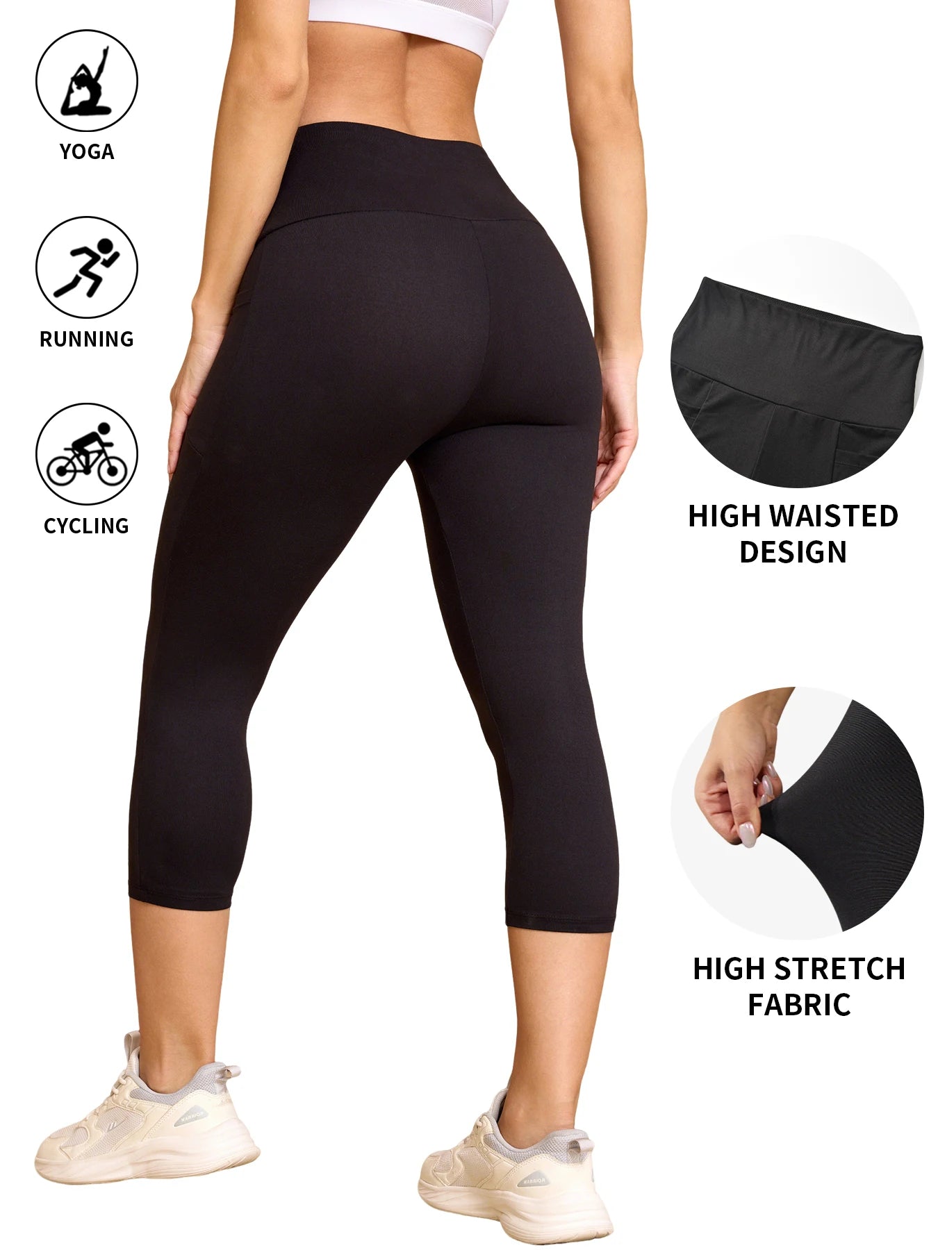 FlexiFemme Tummy-Control Capri Leggings Women Pockets