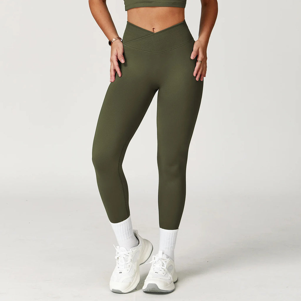 FlexiFemme Cross-Waist Seamless Leggings Women High-Waist