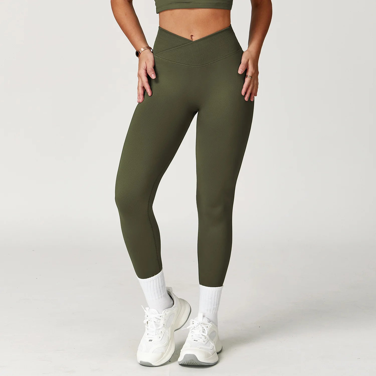 FlexiFemme Cross-Waist Seamless Leggings Women High-Waist