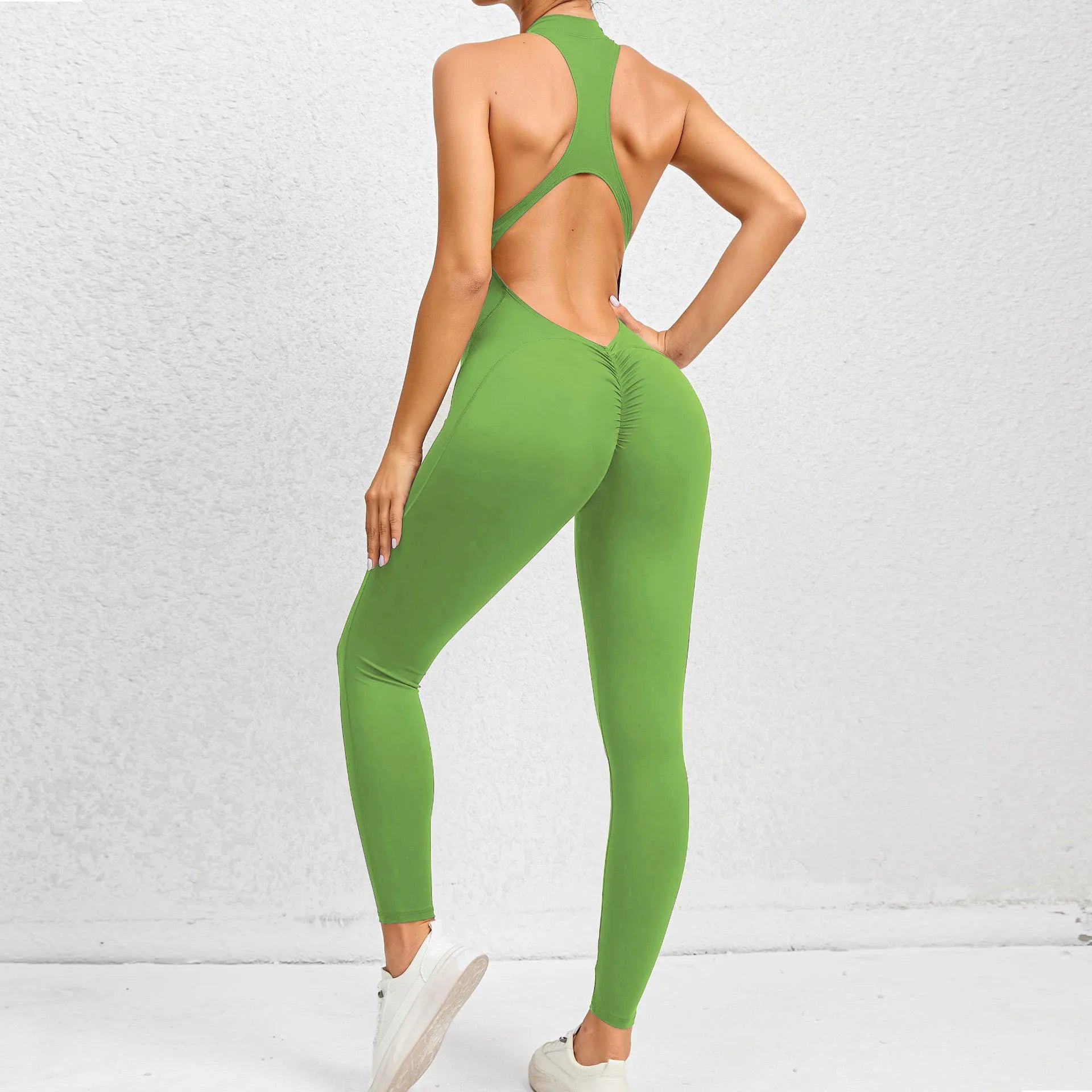 FlexiFemme Zip-Up Backless Yoga Bodysuit Women One-Piece