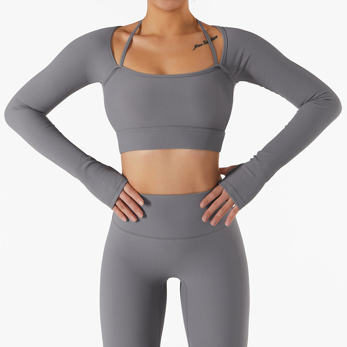 FlexiFemme Quick-Dry Long Sleeve Yoga Set Built-In Bra