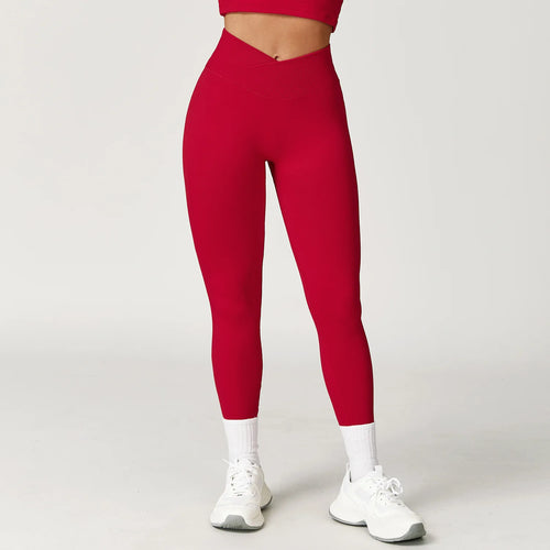FlexiFemme Cross-Waist Seamless Leggings Women High-Waist