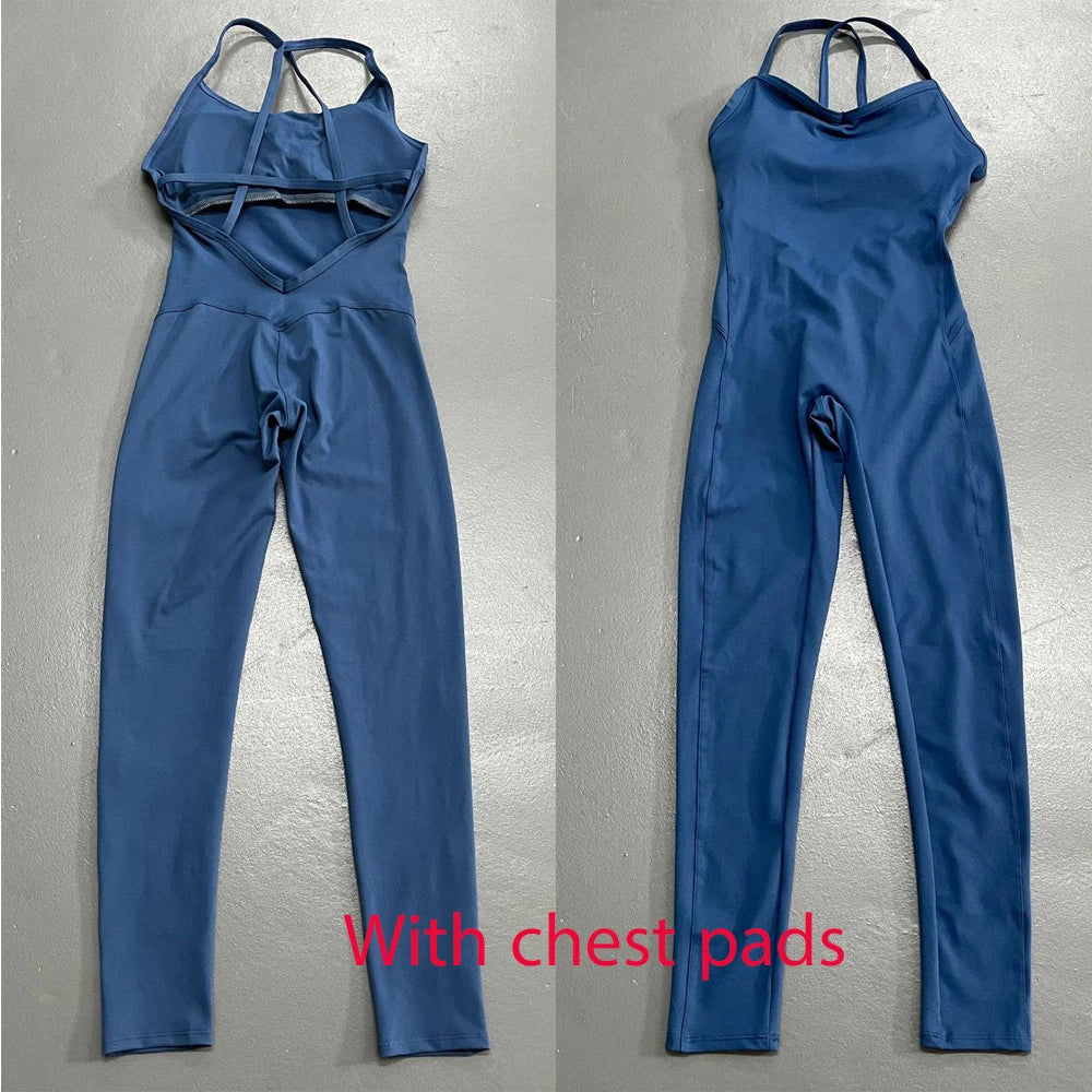 FlexiFemme Backless Gym Yoga Jumpsuit Women Bodysuit