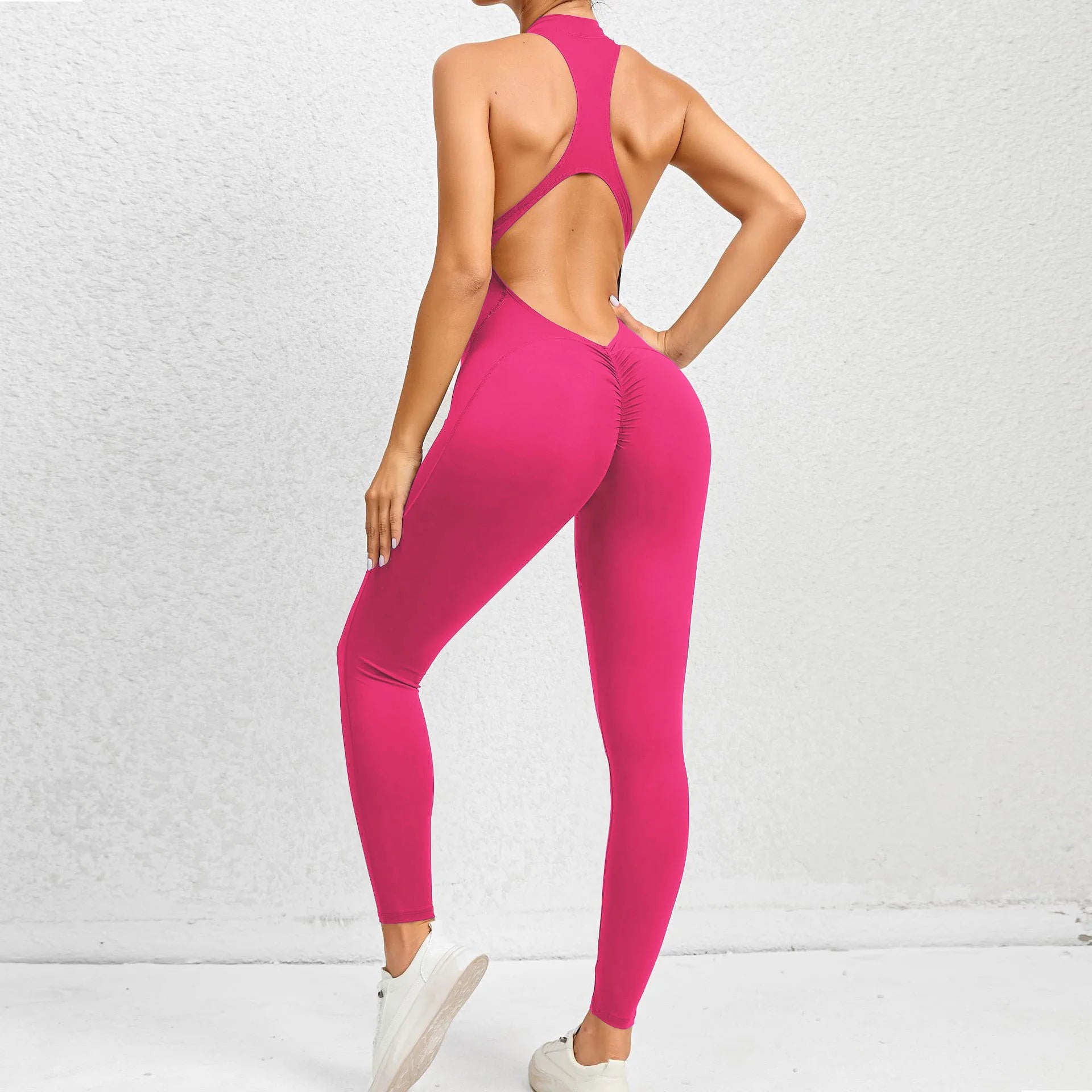 FlexiFemme Zip-Up Backless Yoga Bodysuit Women One-Piece