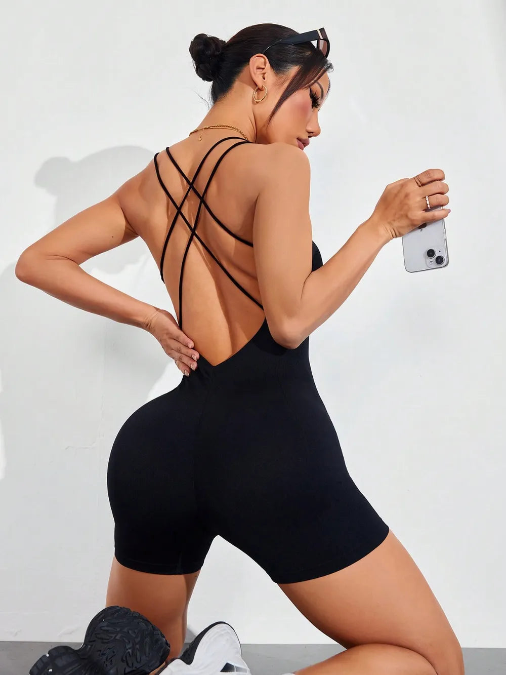 FlexiFemme Spaghetti Strap Crisscross Yoga Romper Women