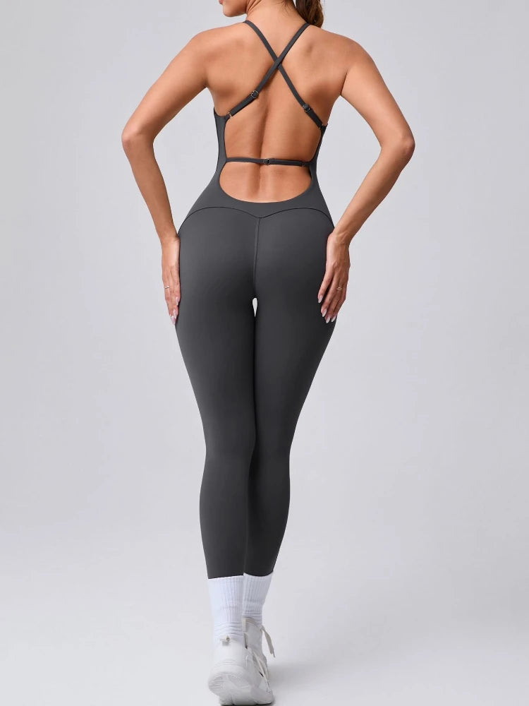 FlexiFemme Adjustable Strap Sleeveless Yoga Jumpsuit Women