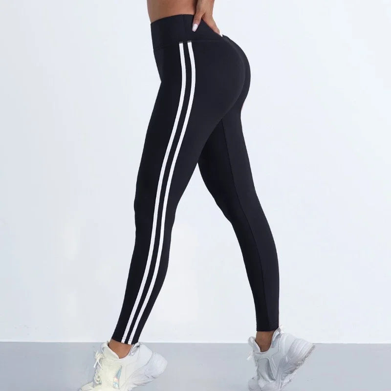 FlexiFemme Striped High-Waist Hip-Lift Leggings Women