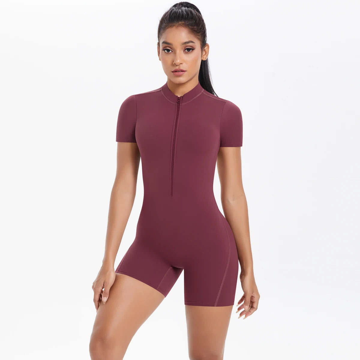 FlexiFemme Short Zipper Scrunch Gym Jumpsuit Women