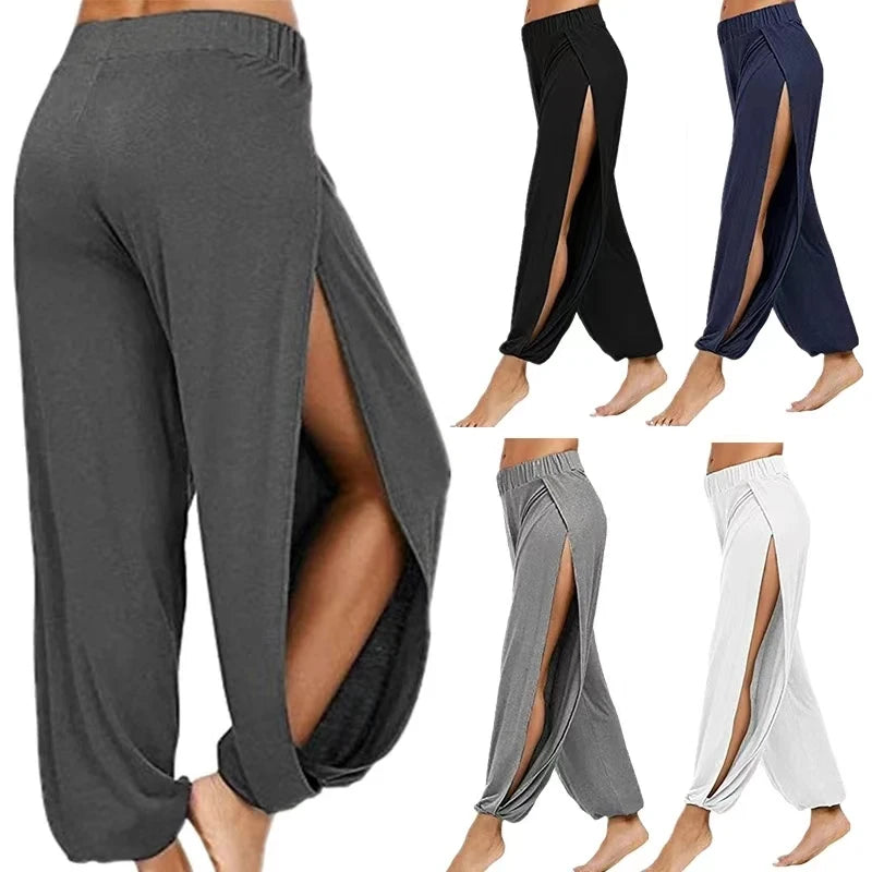 FlexiFemme High-Waist Slit Wide-Leg Yoga Pants Women