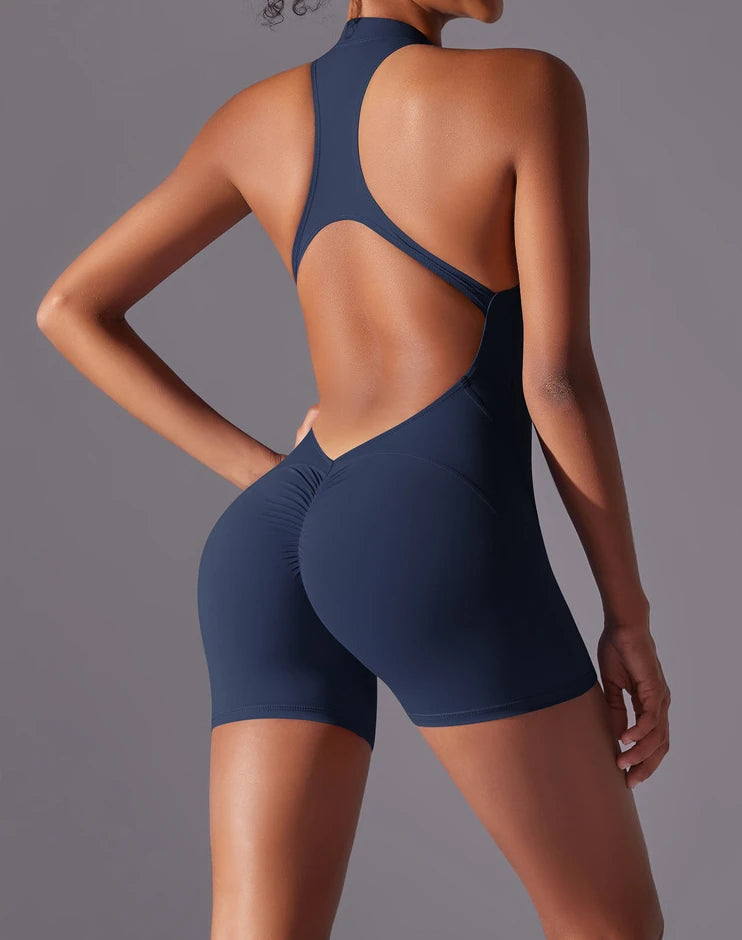 FlexiFemme Short Zipper Yoga Jumpsuit Set Women Summer