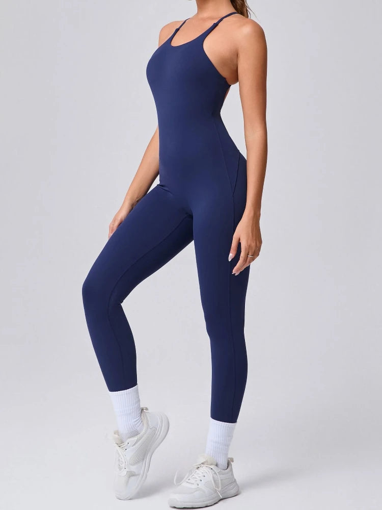 FlexiFemme Adjustable Strap Sleeveless Yoga Jumpsuit Women
