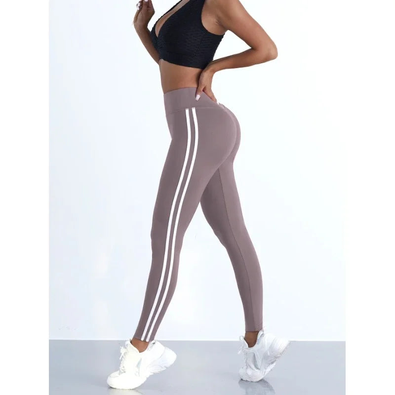 FlexiFemme Striped High-Waist Hip-Lift Leggings Women
