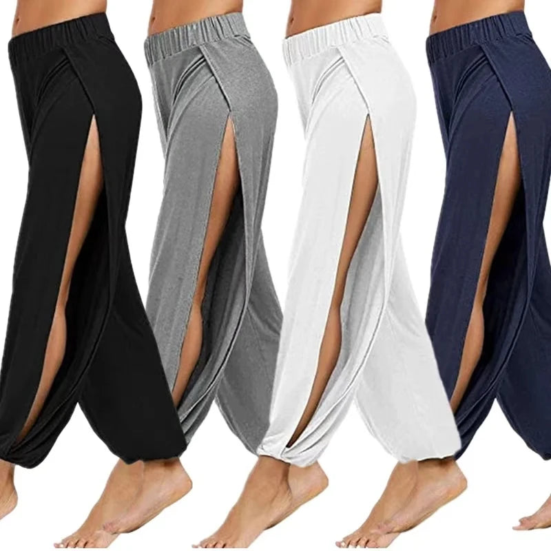 FlexiFemme High-Waist Slit Wide-Leg Yoga Pants Women