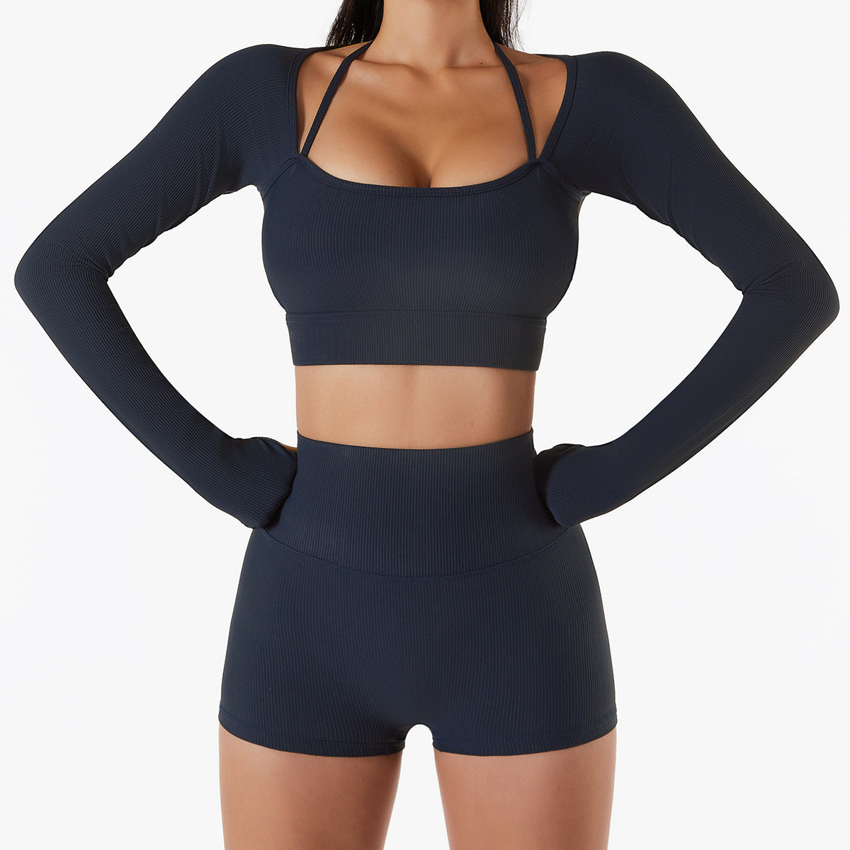FlexiFemme Quick-Dry Long Sleeve Yoga Set Built-In Bra