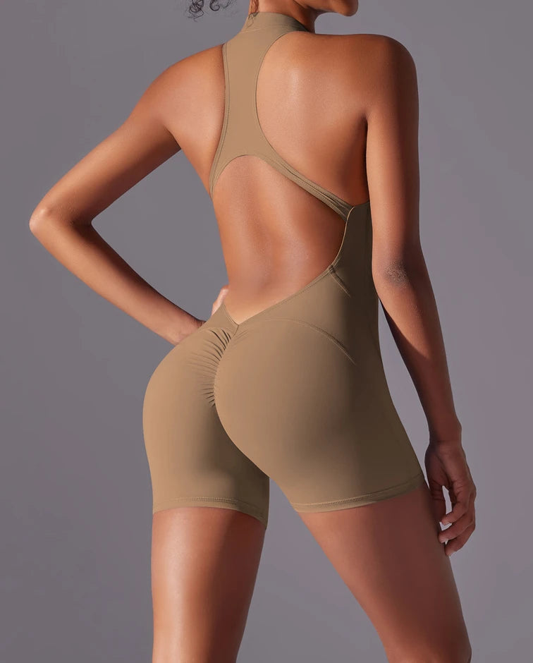 FlexiFemme Short Zipper Yoga Jumpsuit Set Women Summer