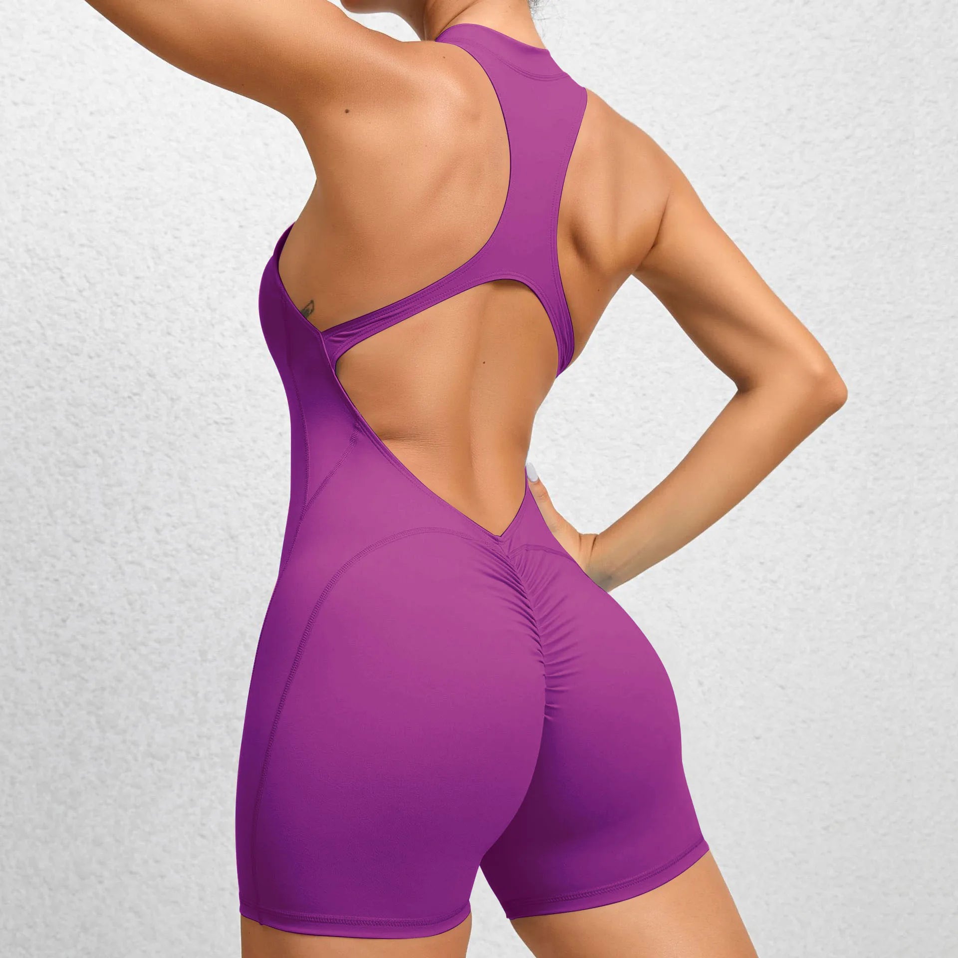FlexiFemme V-Back Scrunch Push-Up Gym Jumpsuit Women