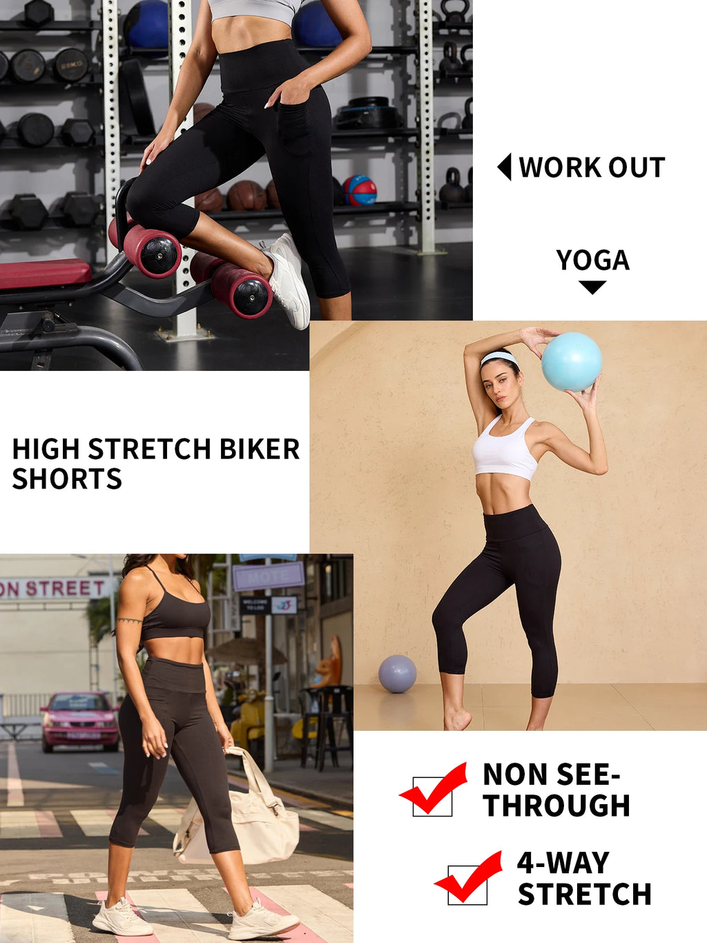 FlexiFemme Tummy-Control Capri Leggings Women Pockets