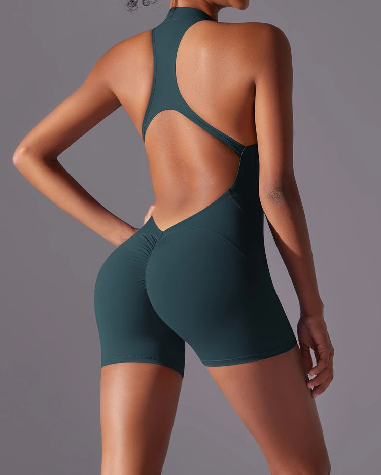 FlexiFemme Short Zipper Yoga Jumpsuit Set Women Summer