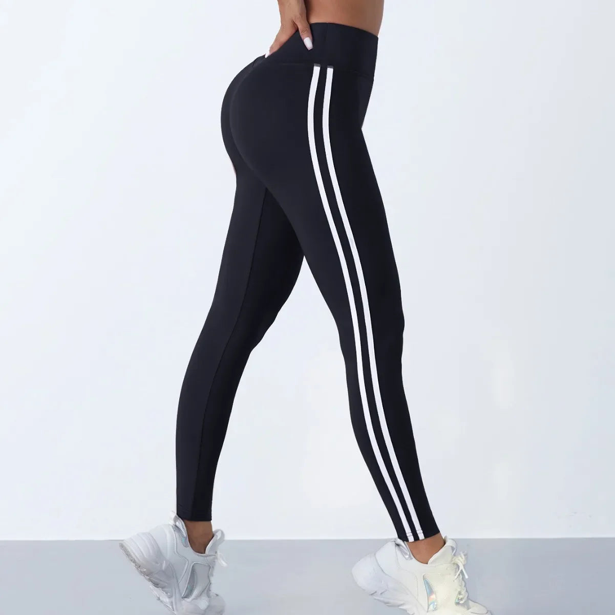 FlexiFemme Striped High-Waist Hip-Lift Leggings Women