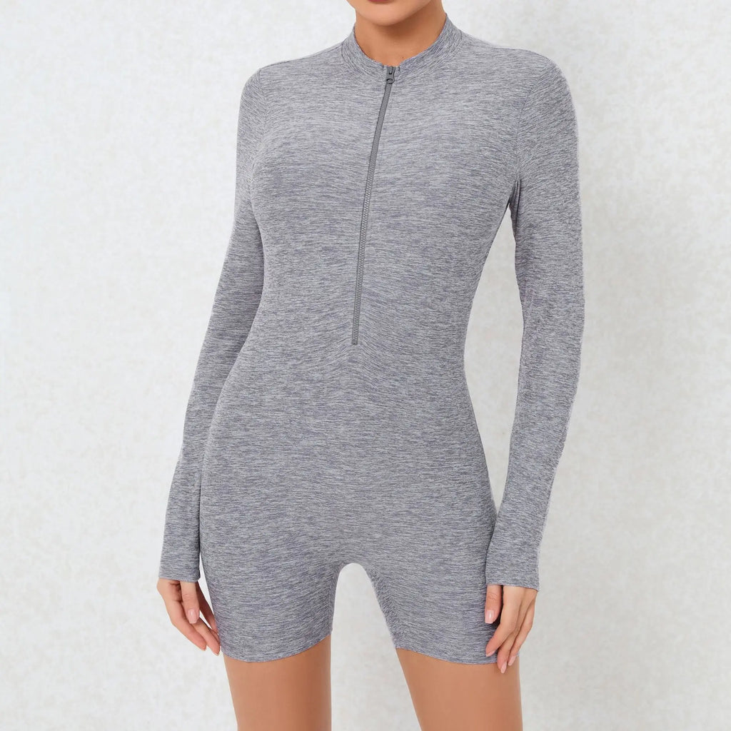 FlexiFemme Zipper Backless One-Piece Sports Jumpsuit Women