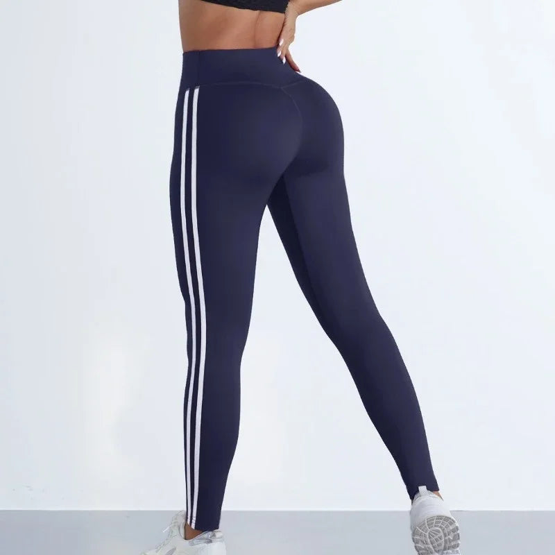 FlexiFemme Striped High-Waist Hip-Lift Leggings Women