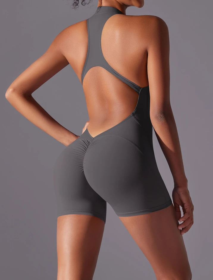 FlexiFemme Short Zipper Yoga Jumpsuit Set Women Summer