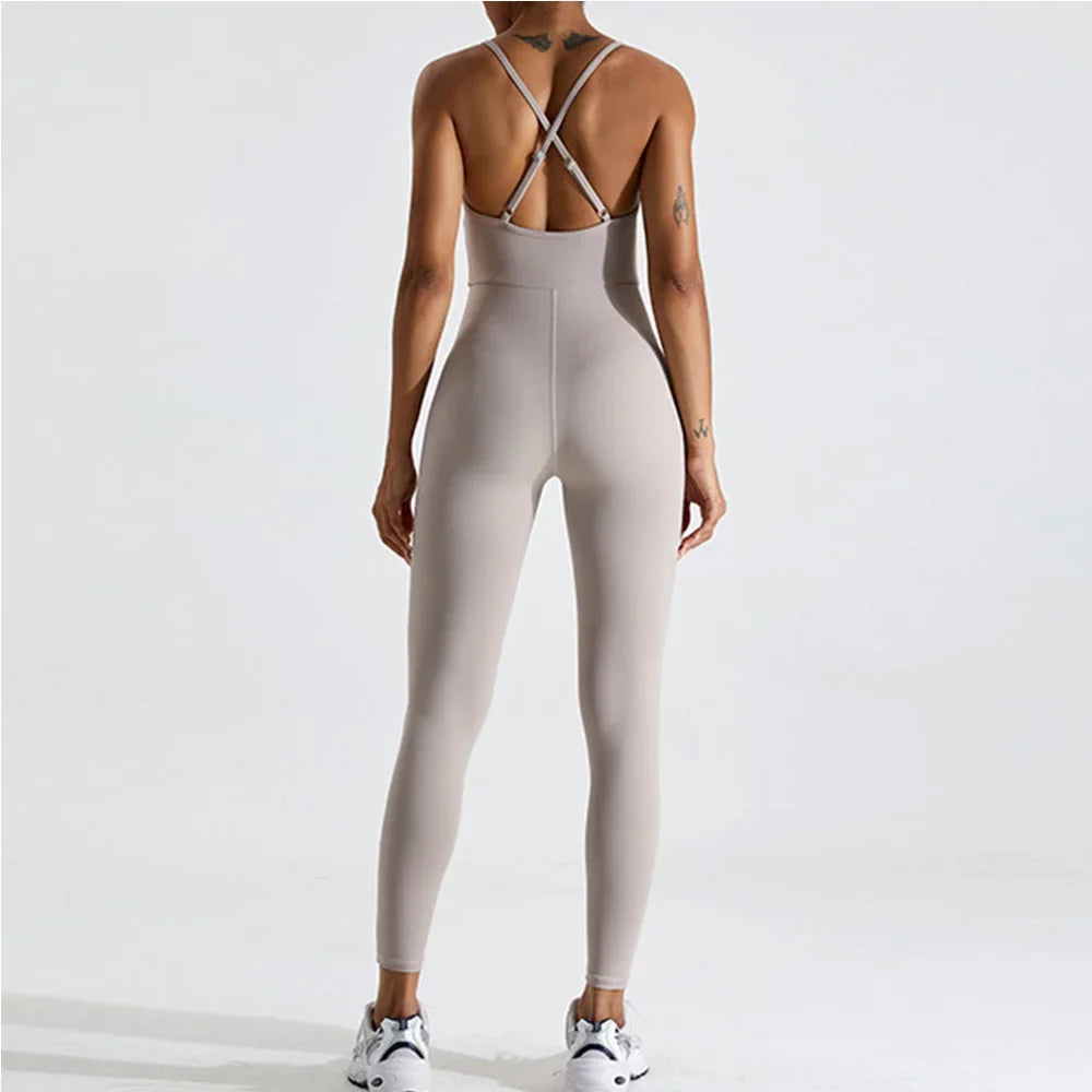 FlexiFemme Backless Push-Up Yoga Jumpsuit Women