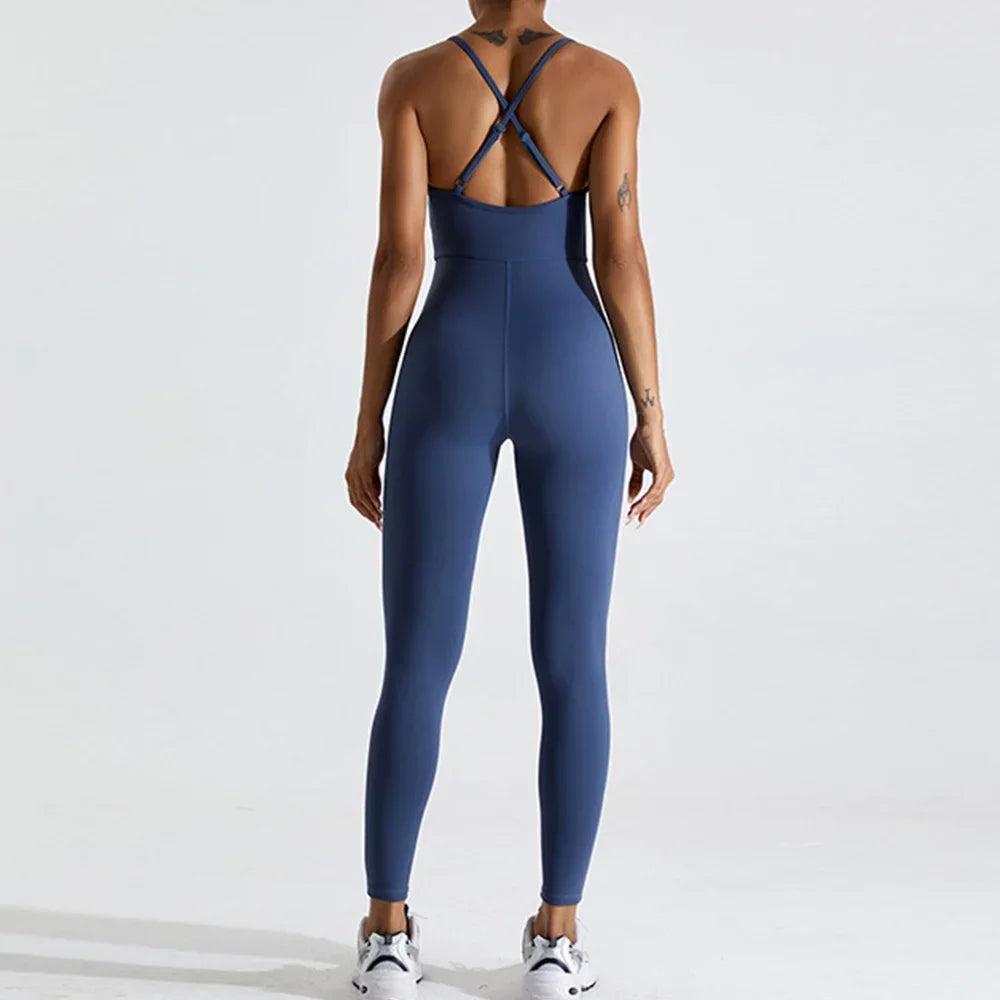 FlexiFemme Backless Push-Up Yoga Jumpsuit Women