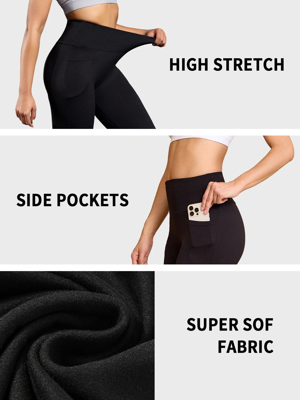 FlexiFemme Tummy-Control Capri Leggings Women Pockets