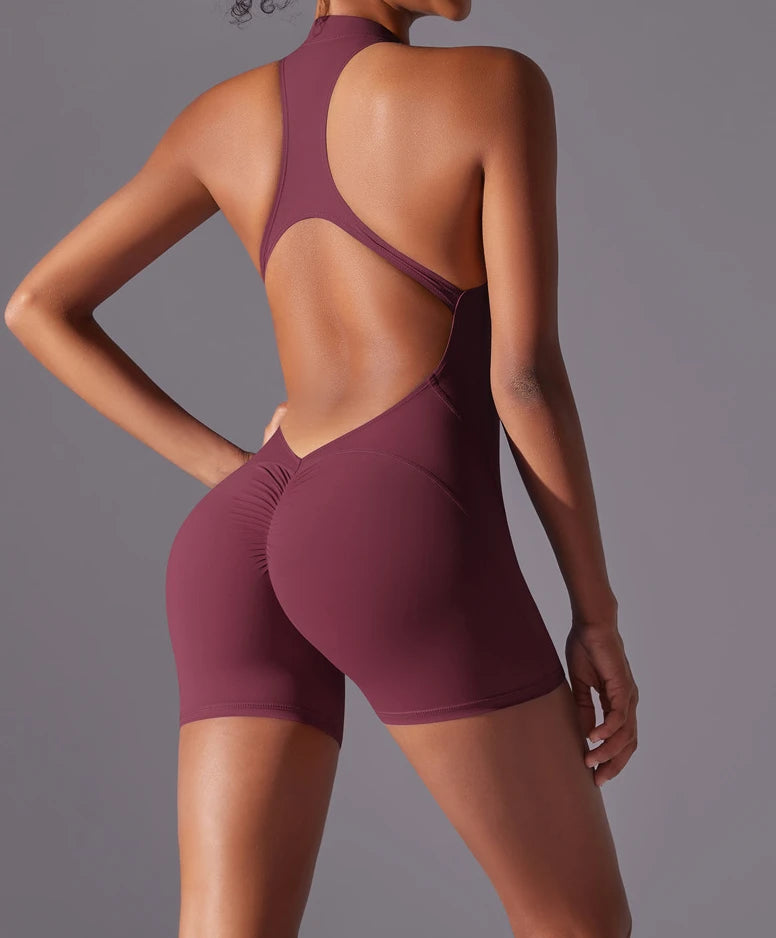 FlexiFemme Short Zipper Yoga Jumpsuit Set Women Summer