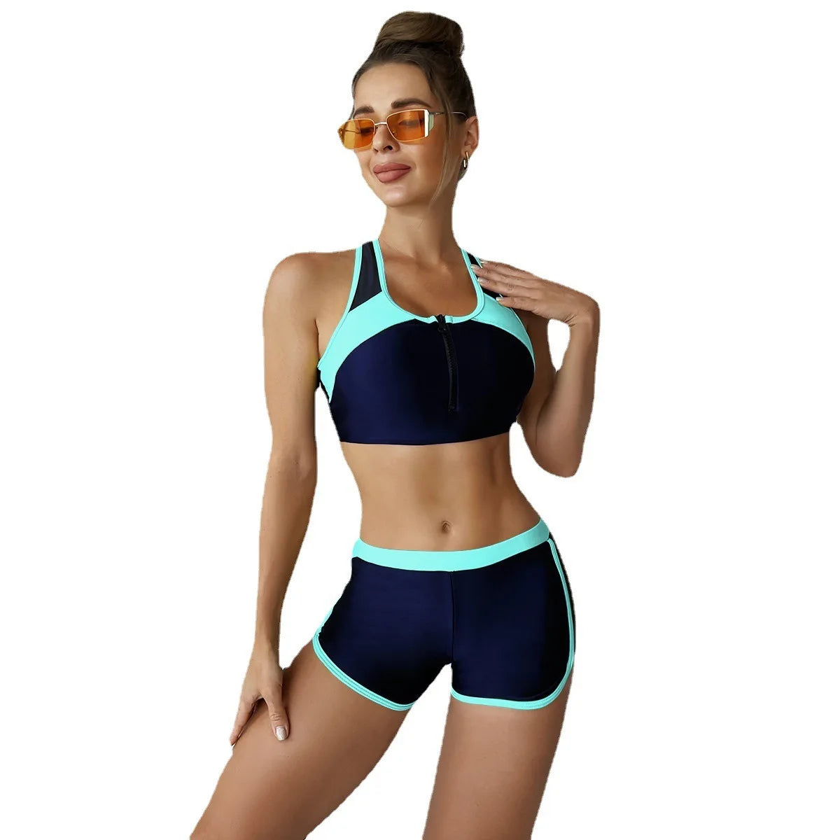 FlexiFemme Patchwork Zipper Sports Bikini Set Women
