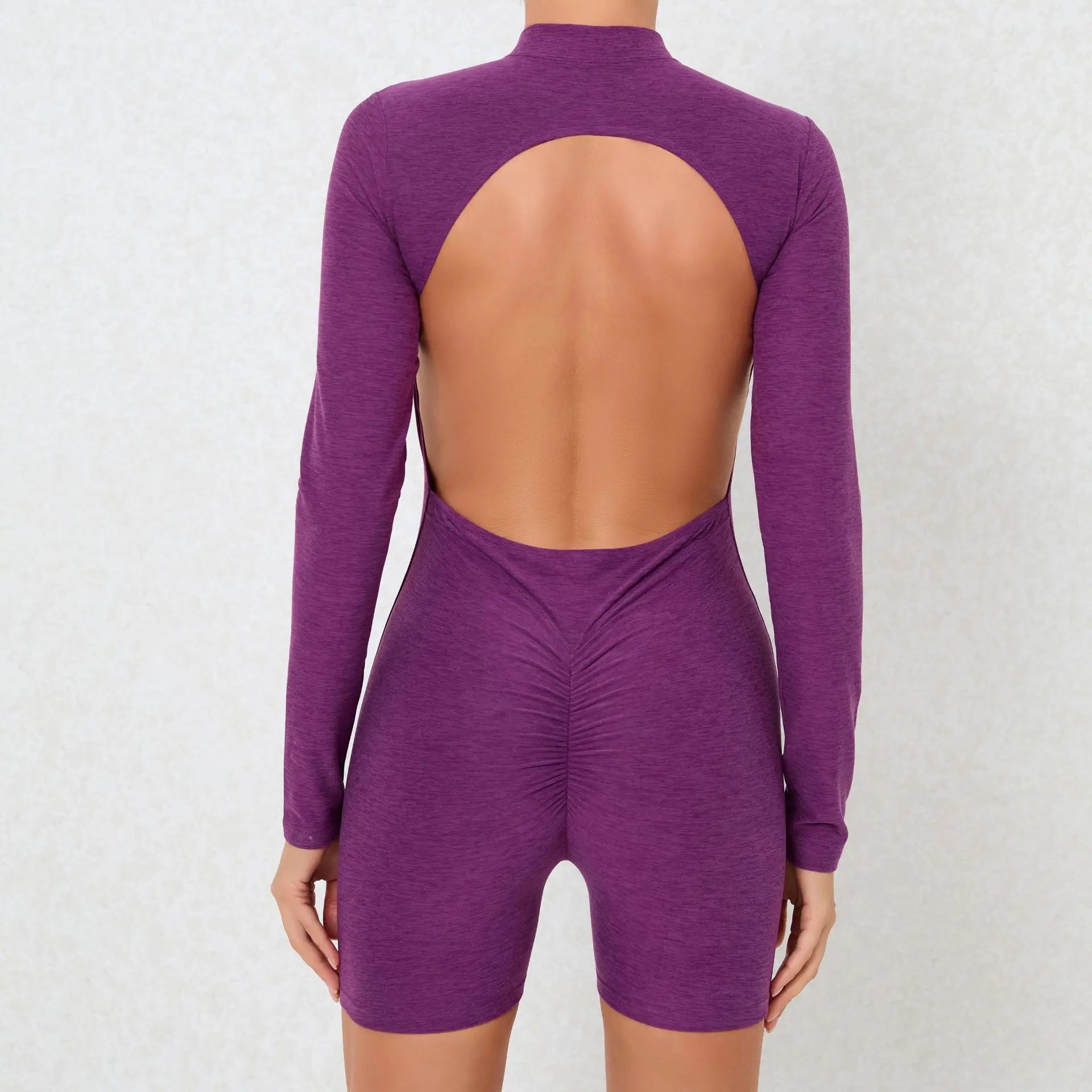 FlexiFemme Zipper Backless One-Piece Sports Jumpsuit Women