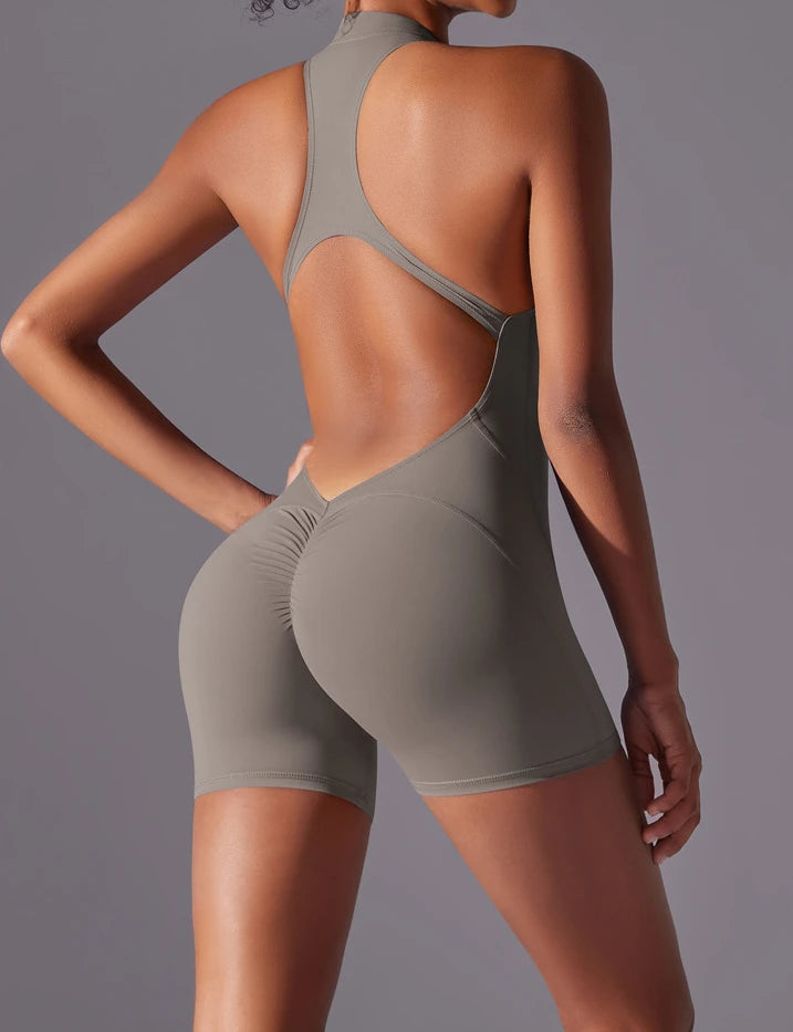 FlexiFemme Short Zipper Yoga Jumpsuit Set Women Summer